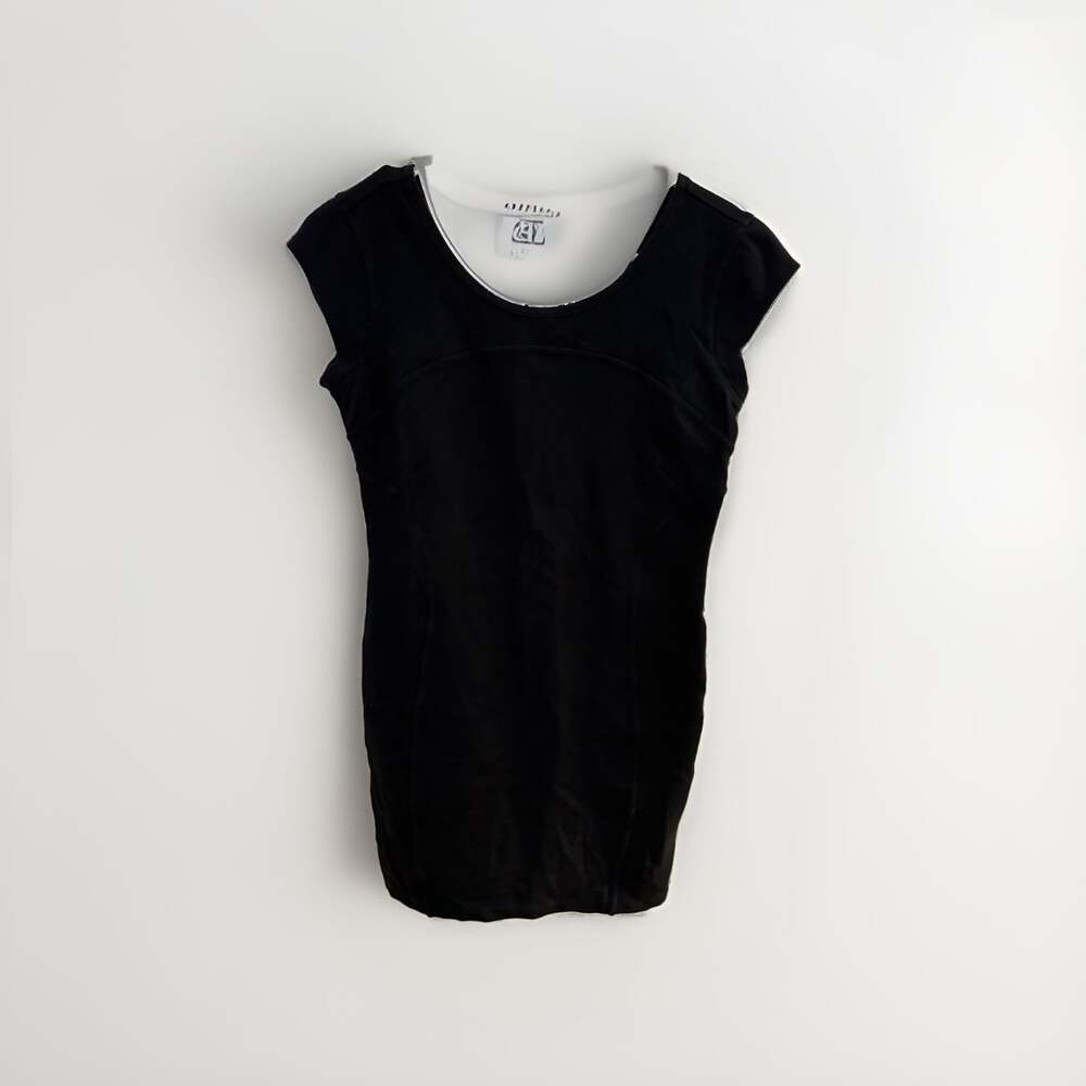 Athleta Illusion Dress Small Black Cap Sleeve V-Back Seamed Sheath Mini
